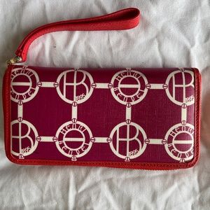 Henri Bendel Pink and Red Checkbook zip Wallet/wristlet